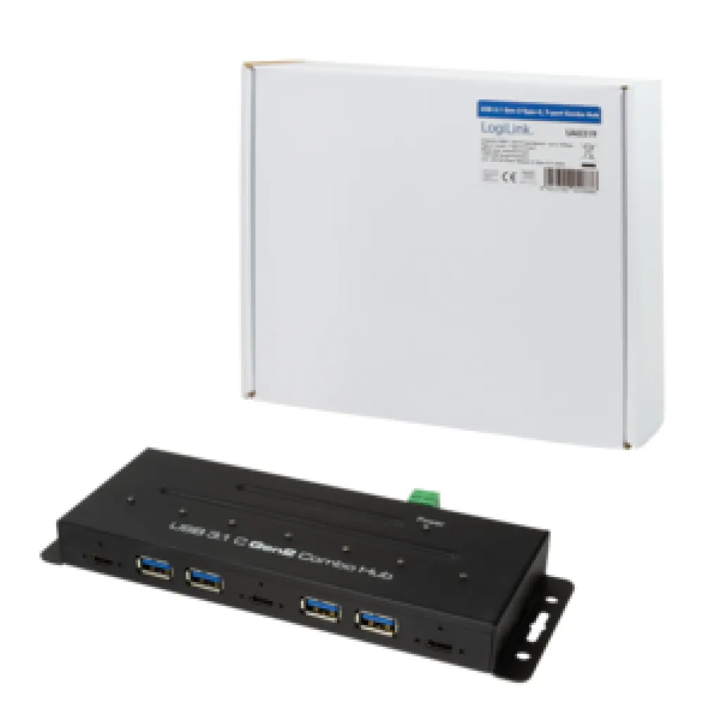 HUB USB-C Industrijski 4xUSB3.0 3xUSB-C LogiLink+ napajalnik črn (UA0319) HUB USB-C Industrijski 4xUSB3.0 3xUSB-C LogiLink+ napajalnik črn (UA0319)