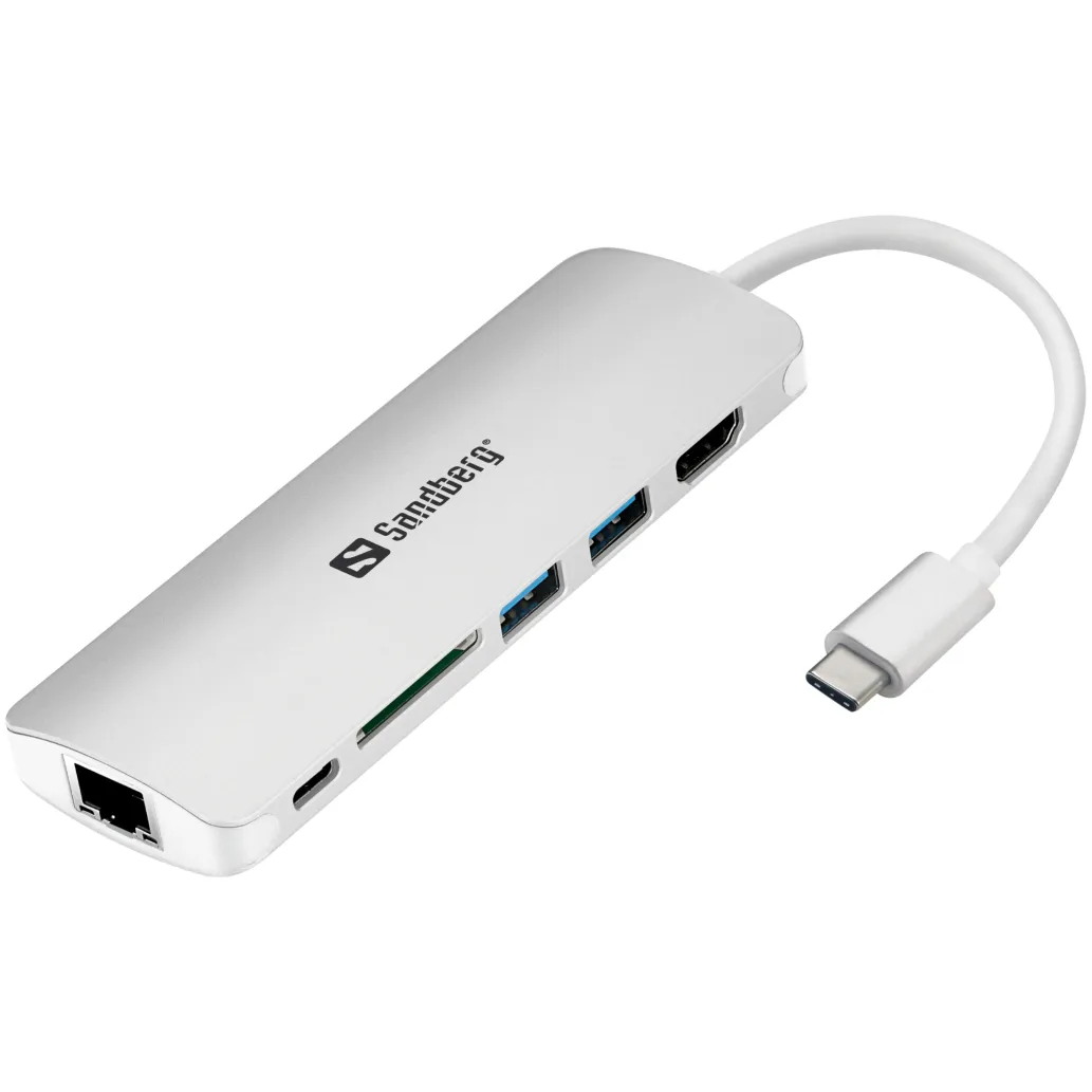 HUB USB-C => 2xUSB3.0 USB-C(PD 61W) HDMI čitalec kartic SD RJ45 Sandberg (136-18) HUB USB-C => 2xUSB3.0 USB-C(PD 61W) HDMI čitalec kartic SD RJ45 Sandberg (136-18)