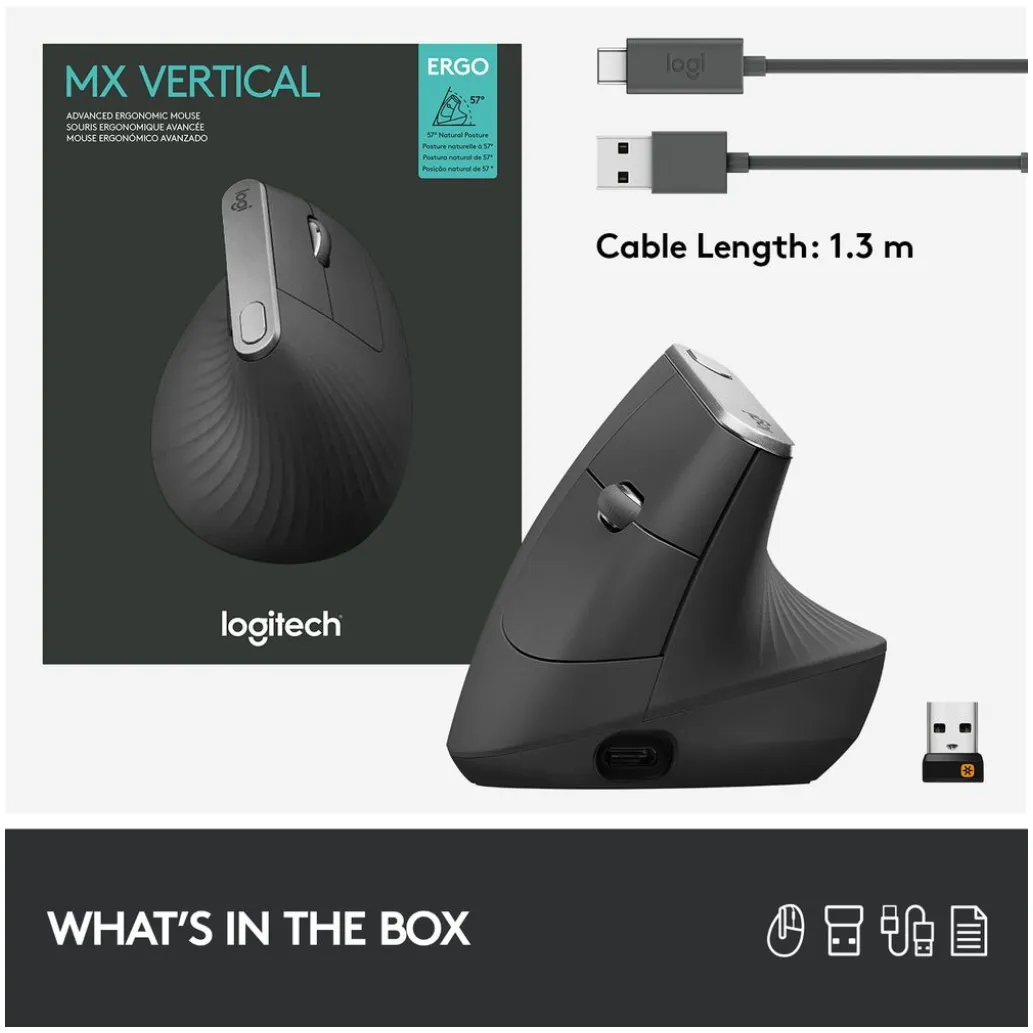 Miš brezžična + Bluetooth napredno ergonomska Logitech MX Vertical USB-C silent Unifying grafitna (910-005448) Miš brezžična + Bluetooth napredno ergonomska Logitech MX Vertical USB-C silent Unifying grafitna (910-005448)