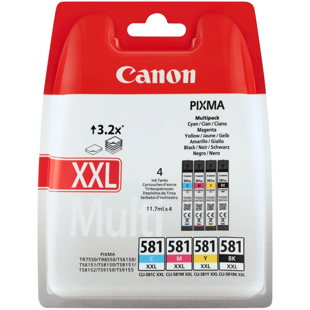 KOMPLET CANON CLI-581 CYAN XXL, MAGENTA XXL, RUMENA XXL, ČRNA XXL za TS705/6350/8350/9550,TR7550/TR8 KOMPLET CANON CLI-581 CYAN XXL, MAGENTA XXL, RUMENA XXL, ČRNA XXL za TS705/6350/8350/9550,TR7550/TR8