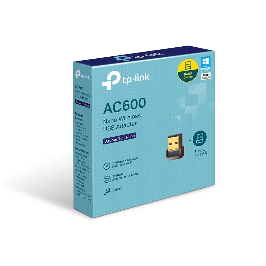 Brezžični mrežni adapter USB 2.0 TP-Link WiFi5 802.11ac AC600 633Mbit/s dualband Nano (Archer T2UNano) Brezžični mrežni adapter USB 2.0 TP-Link WiFi5 802.11ac AC600 633Mbit/s dualband Nano (Archer T2UNano)