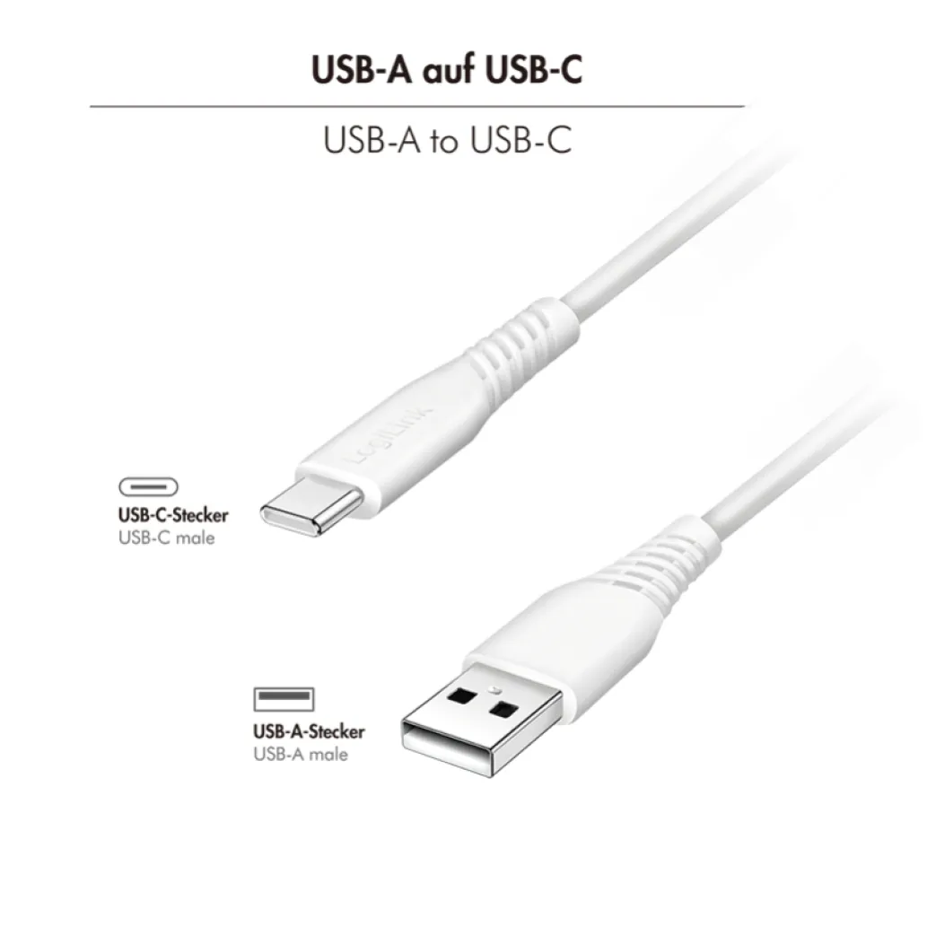 Kabel USB-C (m) => USB-A (m) 2.0 0,50m 15W 3A/5V 480Mbps bel LogiLink (CU0251) Kabel USB-C (m) => USB-A (m) 2.0 0,50m 15W 3A/5V 480Mbps bel LogiLink (CU0251)