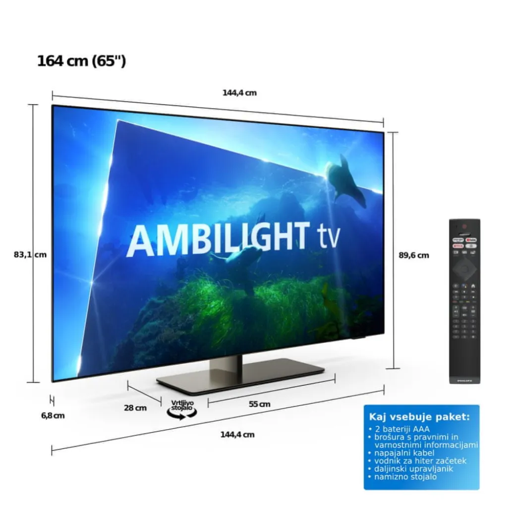 TV sprejemnik Philips 65,0" 165,1 cm 65OLED818/12 4K OLED Google TV 4xHDMI 3xUSB BT WiFi RJ45 / HDR10+ TV sprejemnik Philips 65,0" 165,1 cm 65OLED818/12 4K OLED Google TV 4xHDMI 3xUSB BT WiFi RJ45 / HDR10+