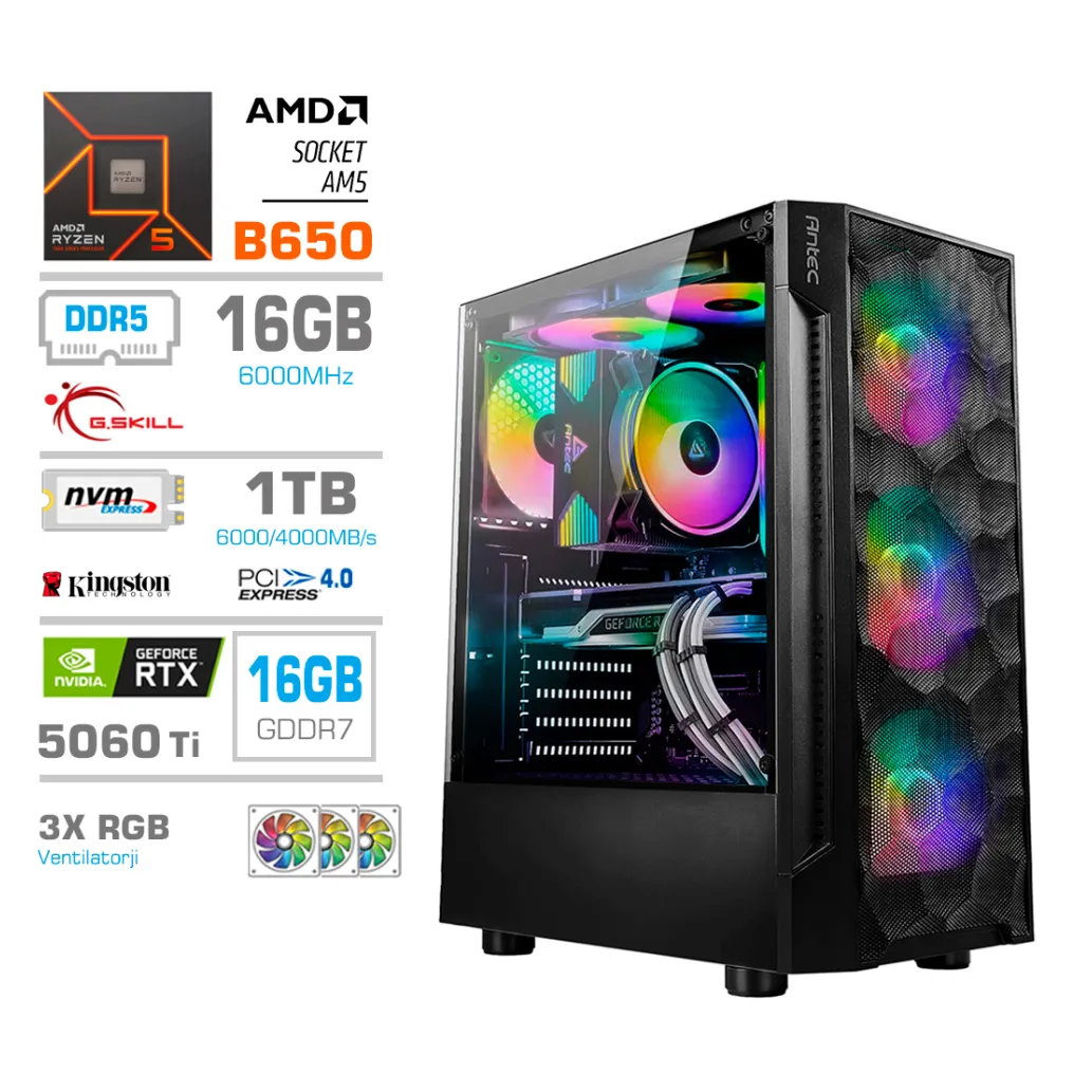 Računalnik MEGA MT S7 R5-7600X/RTX5060Ti-16GB/16GB-DDR5/1TB-4.0/750W/Brez OS RGB Računalnik MEGA MT S7 R5-7600X/RTX5060Ti-16GB/16GB-DDR5/1TB-4.0/750W/Brez OS RGB