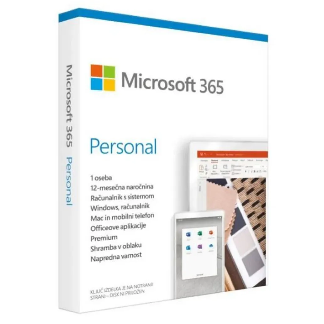 Microsoft 365 Personal FPP SLO 32/64bit - 1 letna naročnina za 1 PC (lahko tudi Mac) + 1 tablico Microsoft 365 Personal FPP SLO 32/64bit - 1 letna naročnina za 1 PC (lahko tudi Mac) + 1 tablico