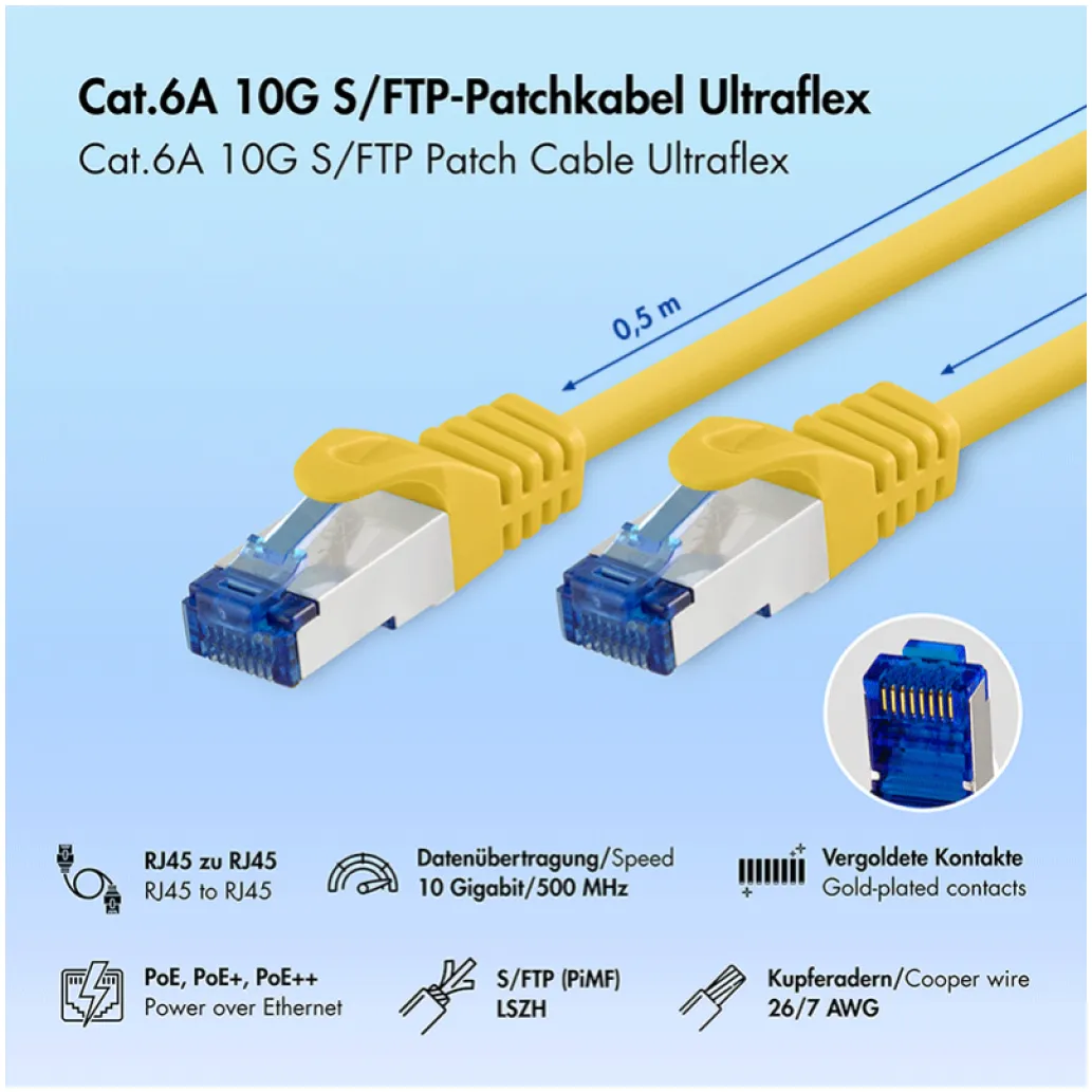 KABEL PATCH SFTP Cat 6A 0,50m RJ45 10Gbit LogiLink Ultraflex rumen (C6A027S) KABEL PATCH SFTP Cat 6A 0,50m RJ45 10Gbit LogiLink Ultraflex rumen (C6A027S)