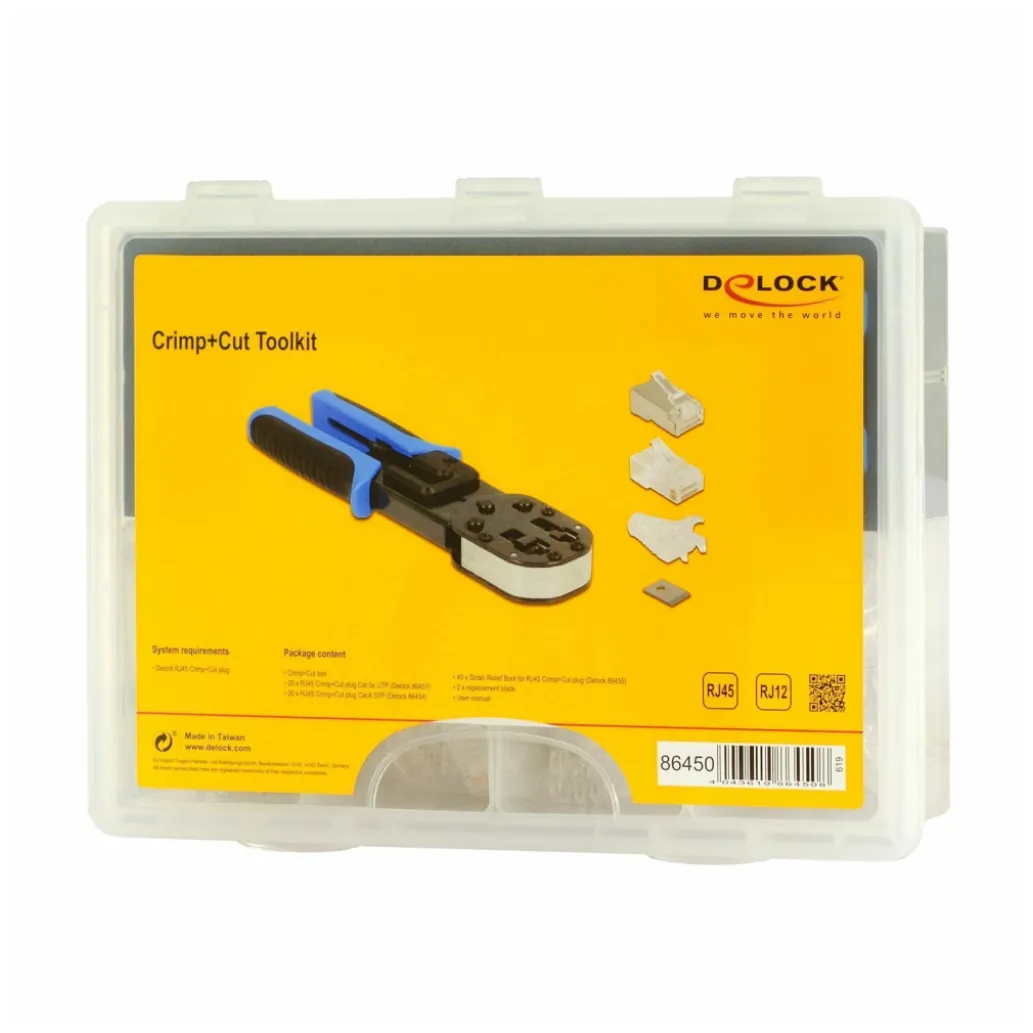 Pripomoček za servis - klešče Delock Crimp & Cut RJ45/RJ12 + set konektorjev (86450) Pripomoček za servis - klešče Delock Crimp & Cut RJ45/RJ12 + set konektorjev (86450)