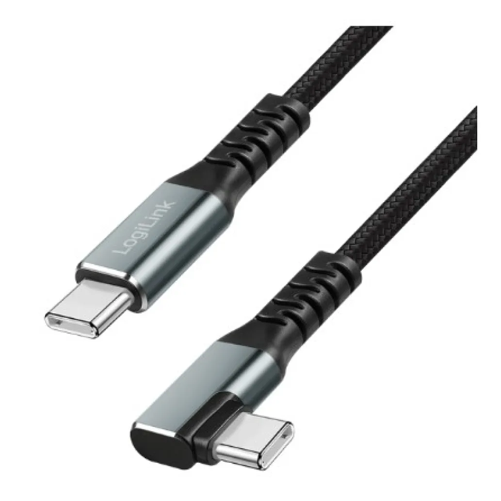 Kabel USB-C (m) => USB-C (m) 3.2 0,50m 100W 5A/20V 10 Gbps 90 kotni pletenj ovoj črn LogiLink (CU0270) Kabel USB-C (m) => USB-C (m) 3.2 0,50m 100W 5A/20V 10 Gbps 90 kotni pletenj ovoj črn LogiLink (CU0270)