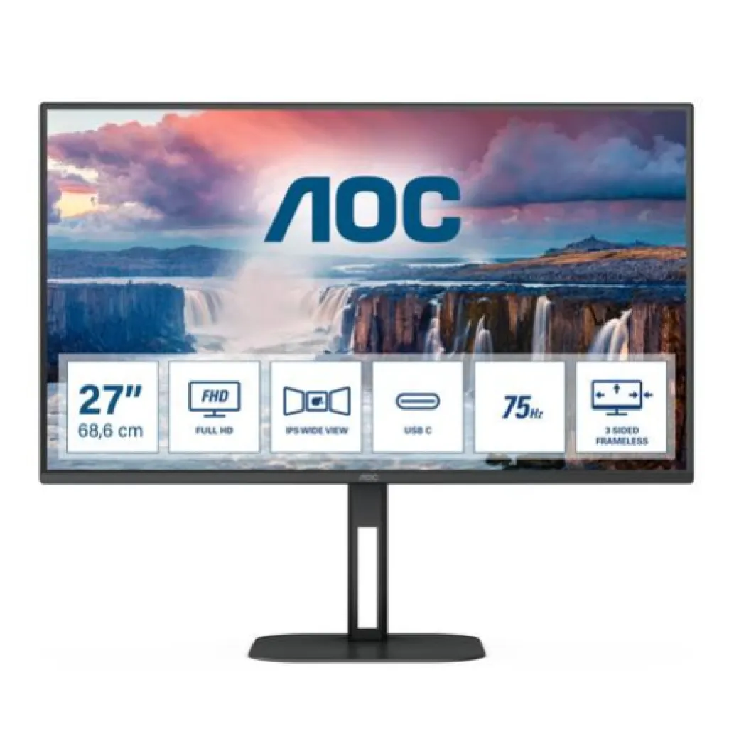 Monitor AOC 68,6 cm (27,0") 27V5CE 1920x1080 75Hz IPS 1ms HDMI DP Via USB-C USB-C 65W 4xUSB3,2 Zvočniki 3H sRGB123% FreeSync Monitor AOC 68,6 cm (27,0") 27V5CE 1920x1080 75Hz IPS 1ms HDMI DP Via USB-C USB-C 65W 4xUSB3,2 Zvočniki 3H sRGB123% FreeSync
