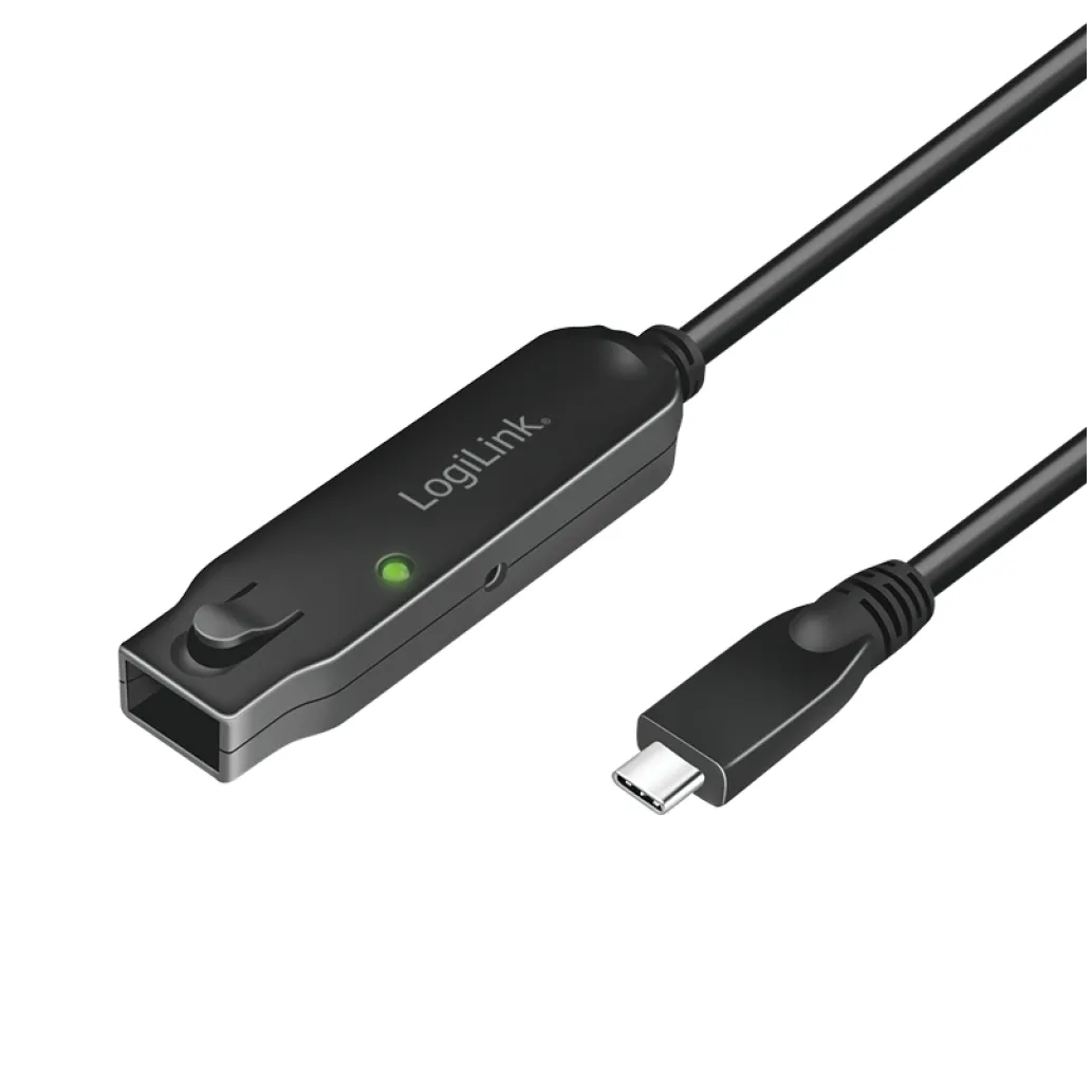 Kabel USB-C 3.2 Gen2 => USB-C 5,00m - podaljšek z ojačevalcem črn LogiLink (UA0418) Kabel USB-C 3.2 Gen2 => USB-C 5,00m - podaljšek z ojačevalcem črn LogiLink (UA0418)