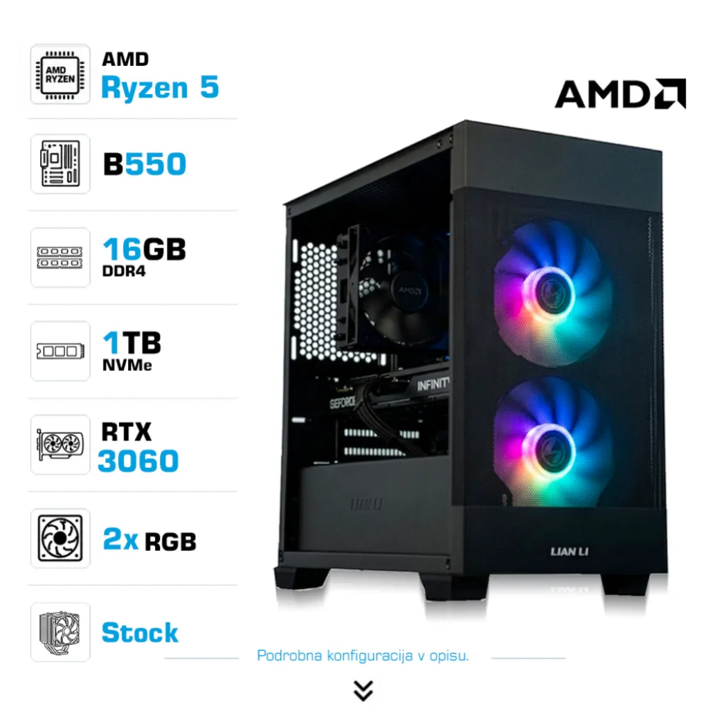 Računalnik MEGA MT S7X R5-5600G/RTX3060/16GB/1TB-4.0/750W/Brez OS/črna RGB Računalnik MEGA MT S7X R5-5600G/RTX3060/16GB/1TB-4.0/750W/Brez OS/črna RGB