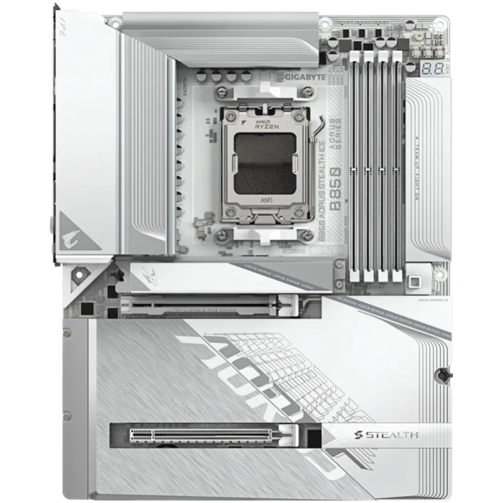 Osnovna plošča AM5 GigaByte B850 AORUS STEALTH ICE ATX HDMI (BTF konektorji - zadaj!) Osnovna plošča AM5 GigaByte B850 AORUS STEALTH ICE ATX HDMI (BTF konektorji - zadaj!)