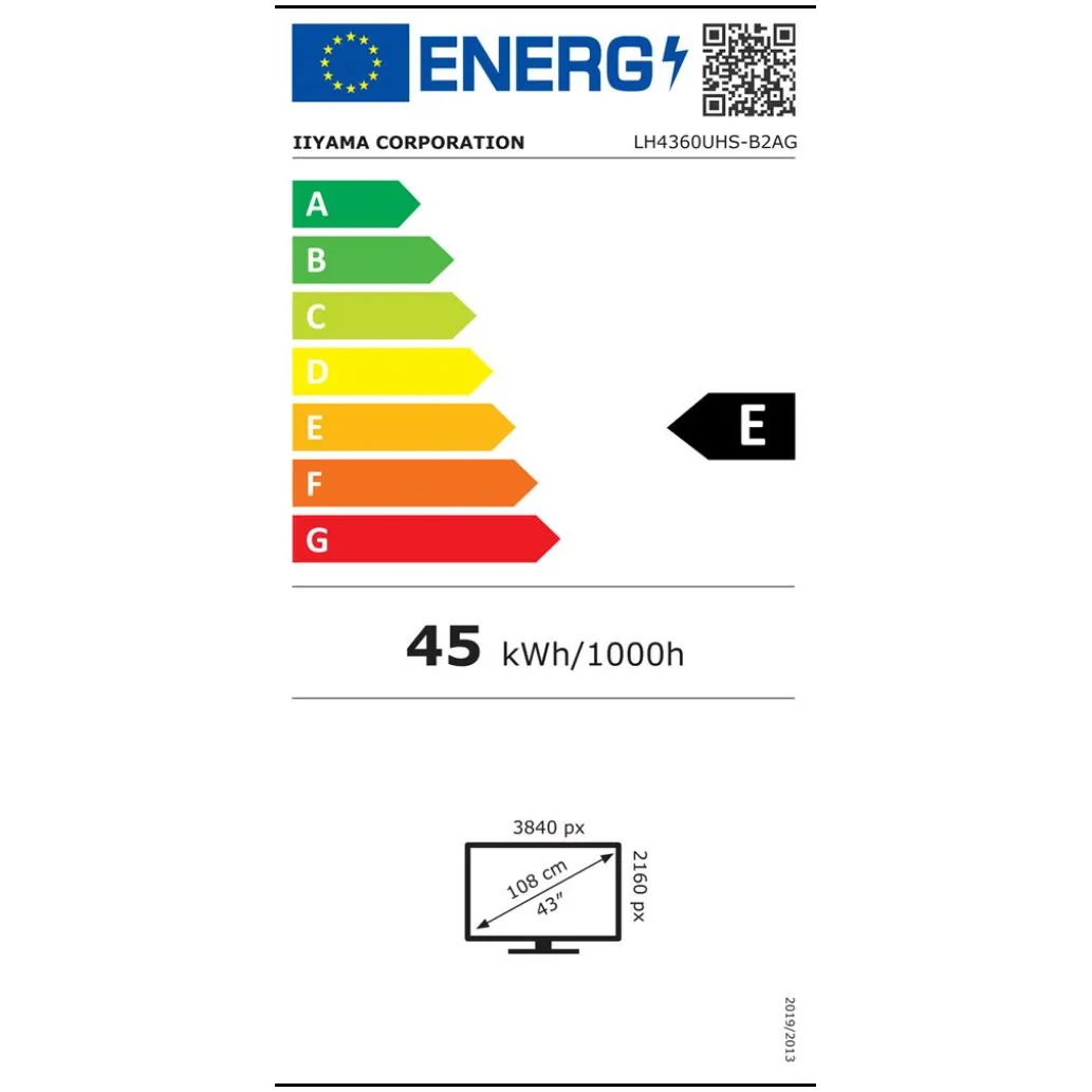 Monitor Iiyama 108 cm (42,5") LH4360UHS-B2AG 3840x2160 LFD VA 6,5ms 3xHDMI 2xUSB2.0 Zvočniki 2x10W NTSC87% RJ45 RS-232 ProLite Monitor Iiyama 108 cm (42,5") LH4360UHS-B2AG 3840x2160 LFD VA 6,5ms 3xHDMI 2xUSB2.0 Zvočniki 2x10W NTSC87% RJ45 RS-232 ProLite