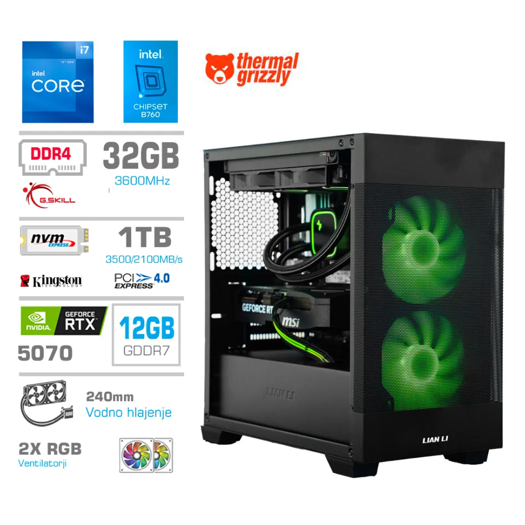 Računalnik MEGA MT S7X i7-12700K/RTX5070/32GB/1TB-4.0/750W/Brez OS/črna RGB + Estetski napajalni kabli [Zelena / Črna) Računalnik MEGA MT S7X i7-12700K/RTX5070/32GB/1TB-4.0/750W/Brez OS/črna RGB + Estetski napajalni kabli [Zelena / Črna)