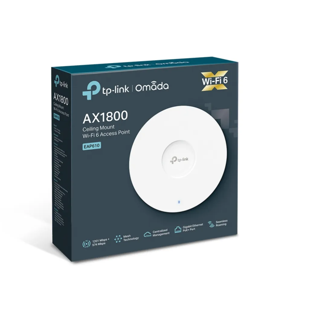 Dostopna točka TP-Link WiFi6 802.11ax AX1800 1201Mbit/s MU-MIMO OFDMA dualband 1x notranja antena (EAP610 V2) Dostopna točka TP-Link WiFi6 802.11ax AX1800 1201Mbit/s MU-MIMO OFDMA dualband 1x notranja antena (EAP610 V2)