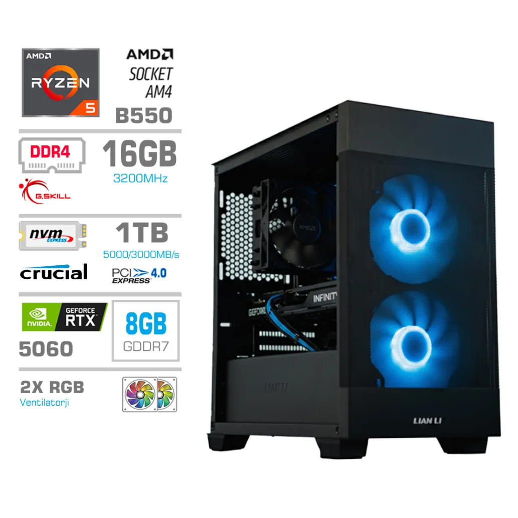 Računalnik MEGA MT S7X R5-5500/RTX5060/16GB/1TB-4.0/750W/Brez OS/črna RGB Računalnik MEGA MT S7X R5-5500/RTX5060/16GB/1TB-4.0/750W/Brez OS/črna RGB