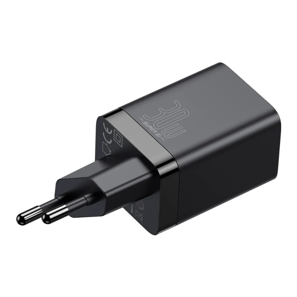 Hišni polnilec 100-240V => 1x USB-A (ž) 1x USB-C 30W za mobilni telefon ali tablični računalnik Baseus Super Si Pro PD3 + QC3 - črn (CCSUPP-E01) Hišni polnilec 100-240V => 1x USB-A (ž) 1x USB-C 30W za mobilni telefon ali tablični računalnik Baseus Super Si Pro PD3 + QC3 - črn (CCSUPP-E01)