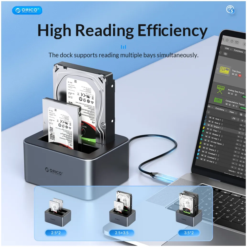Čitalec diskov USB 3.2 Gen1 ⇒ SATA 3,5"/2,5" Orico Docking Station za 2 diska z možnostjo dvosmernega kloniranja Orico siv (6626C3-C-V1)
Čitalec diskov USB 3.2 Gen1 ⇒ SATA 3,5"/2,5" Orico Docking Station za 2 diska z možnostjo dvosmernega kloniranja Orico siv (6626C3-C-V1)
