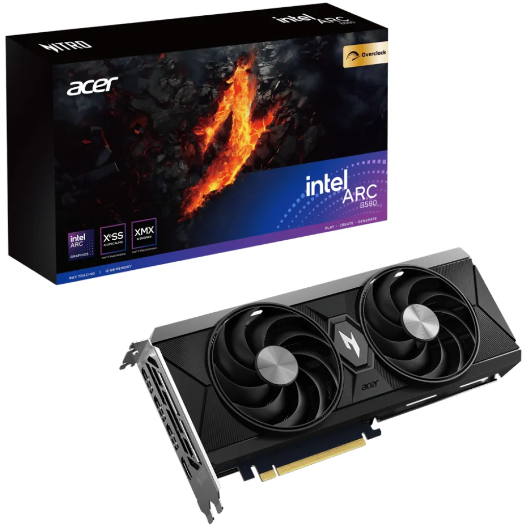 Grafična kartica Intel Arc B580 Acer Nitro OC - 12GB GDDR6 | 1xHDMI 2.1 3xDisplayport 2.1 (DP.Z4BWW.P01) Grafična kartica Intel Arc B580 Acer Nitro OC - 12GB GDDR6 | 1xHDMI 2.1 3xDisplayport 2.1 (DP.Z4BWW.P01)