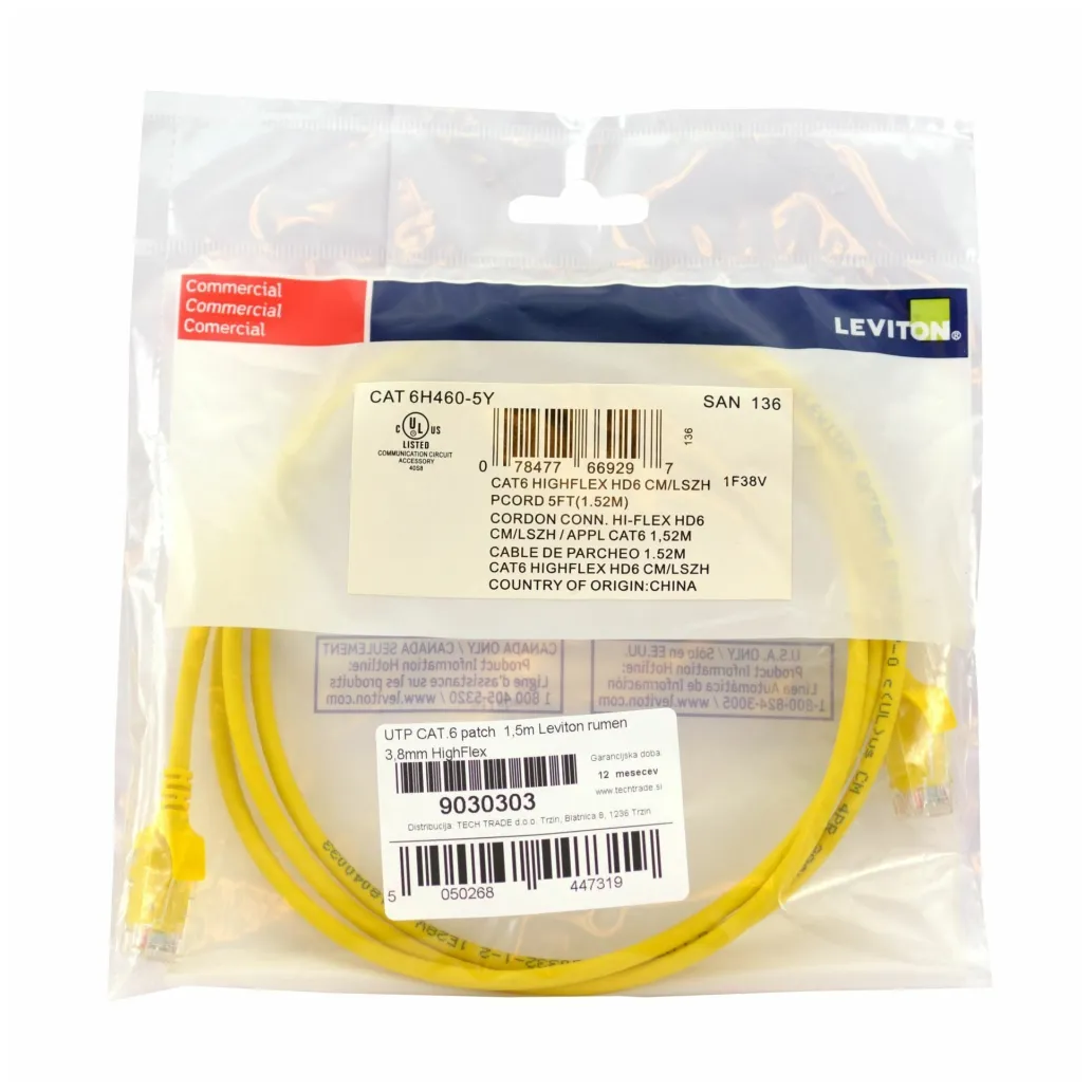 KABEL PATCH UTP Cat 6 1,50m Leviton rumen (136-6H460-05Y) KABEL PATCH UTP Cat 6 1,50m Leviton rumen (136-6H460-05Y)