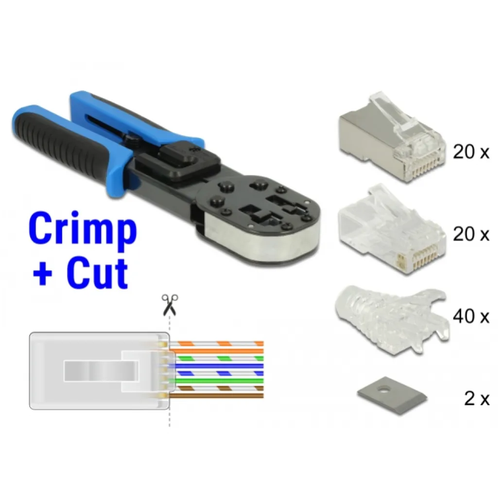 Pripomoček za servis - klešče Delock Crimp & Cut RJ45/RJ12 + set konektorjev (86450) Pripomoček za servis - klešče Delock Crimp & Cut RJ45/RJ12 + set konektorjev (86450)