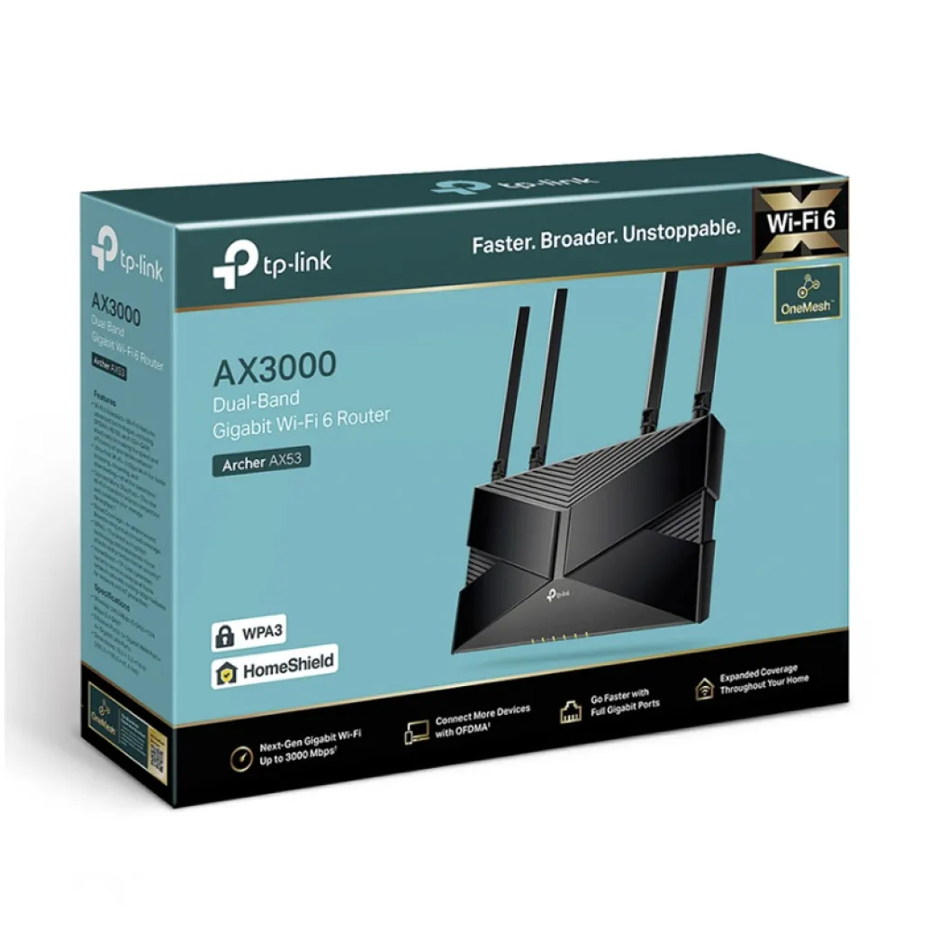 Usmerjevalnik brezžični TP-Link Archer AX53 WiFi6 802.11ax AX3000 2402Mbit/s dualband 4xLAN 4x antena (ARCHER AX53) Usmerjevalnik brezžični TP-Link Archer AX53 WiFi6 802.11ax AX3000 2402Mbit/s dualband 4xLAN 4x antena (ARCHER AX53)