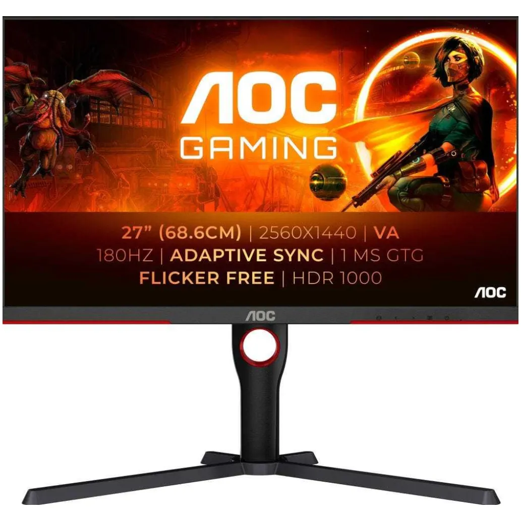 Monitor AOC 68,6 cm (27,0") Q27G3XMN 2560x1440 Gaming 180Hz VA MiniLED 1ms HDMI DisplayPort Pivot 2H sRGB134% HDR1000 Delta E<2 calibration Monitor AOC 68,6 cm (27,0") Q27G3XMN 2560x1440 Gaming 180Hz VA MiniLED 1ms HDMI DisplayPort Pivot 2H sRGB134% HDR1000 Delta E<2 calibration