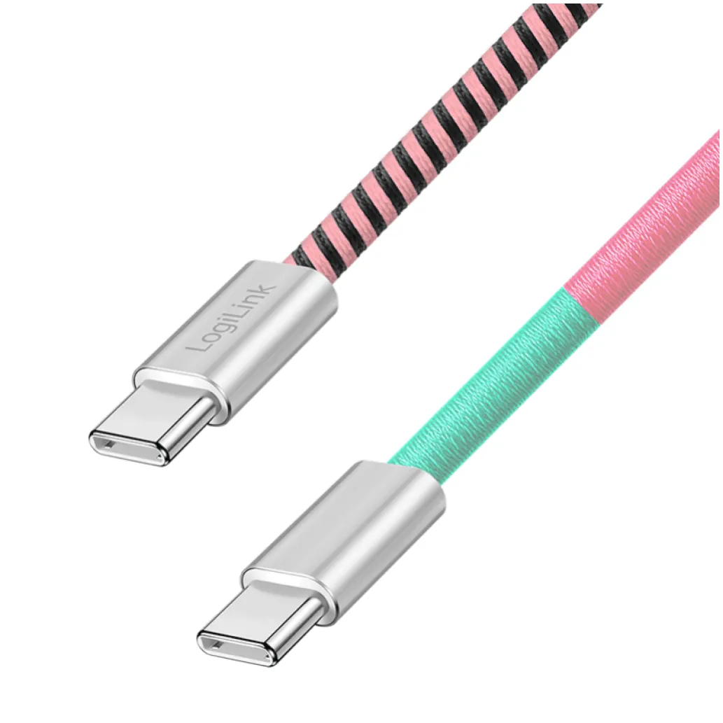 Kabel USB-C (m) => USB-C (m) 2.0 1,00m 60W 3A/20V 480Mbps pletenj ovoj pisan LogiLink (CU0481) Kabel USB-C (m) => USB-C (m) 2.0 1,00m 60W 3A/20V 480Mbps pletenj ovoj pisan LogiLink (CU0481)