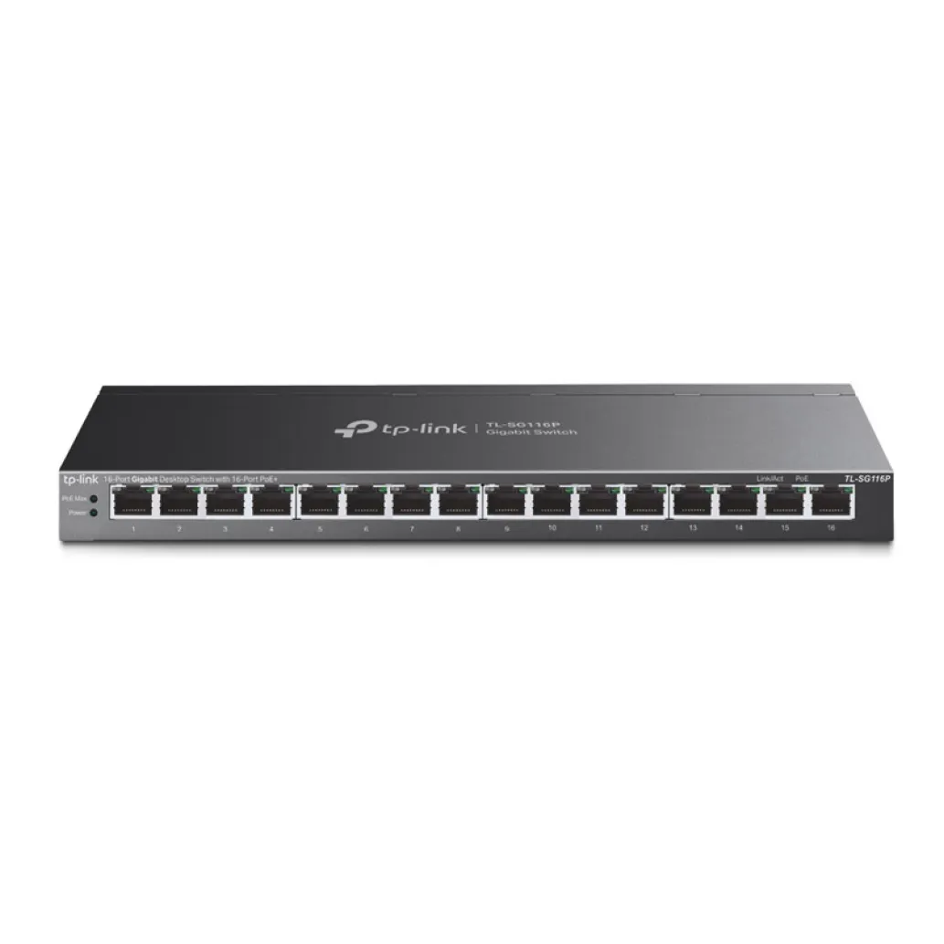 STIKALO 16-PORT TP-Link gigabit 10/100/1000 PoE+ (TL-SG116P) STIKALO 16-PORT TP-Link gigabit 10/100/1000 PoE+ (TL-SG116P)