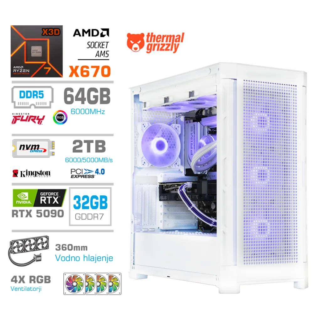 Računalnik MEGA TWR S11 R7-7800X3D/RTX5090/64GB-DDR5/2TB-4.0/1050W/Brez OS/bela RGB Računalnik MEGA TWR S11 R7-7800X3D/RTX5090/64GB-DDR5/2TB-4.0/1050W/Brez OS/bela RGB