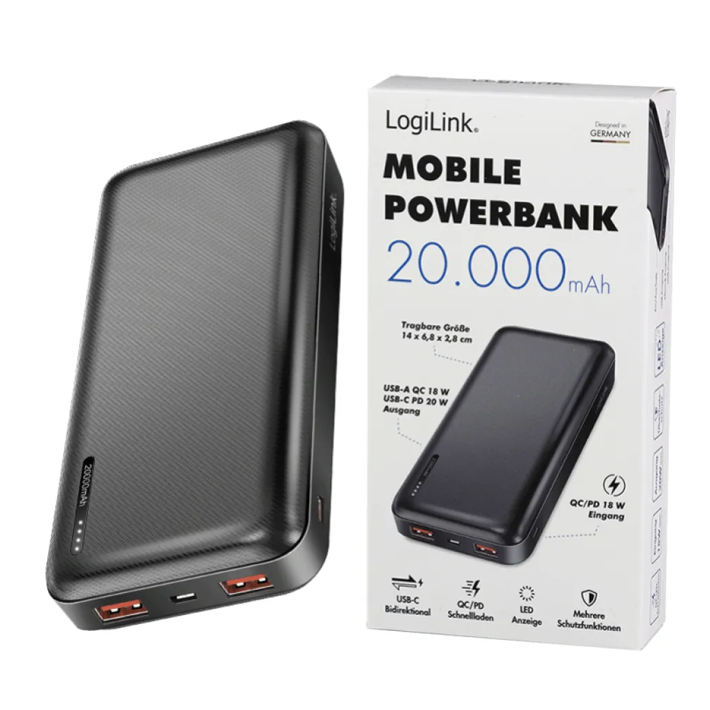 Prenosna baterija Logilink 20000mAh 20W PD 2x USB-A 1x USB-C črna (PA0378) Prenosna baterija Logilink 20000mAh 20W PD 2x USB-A 1x USB-C črna (PA0378)