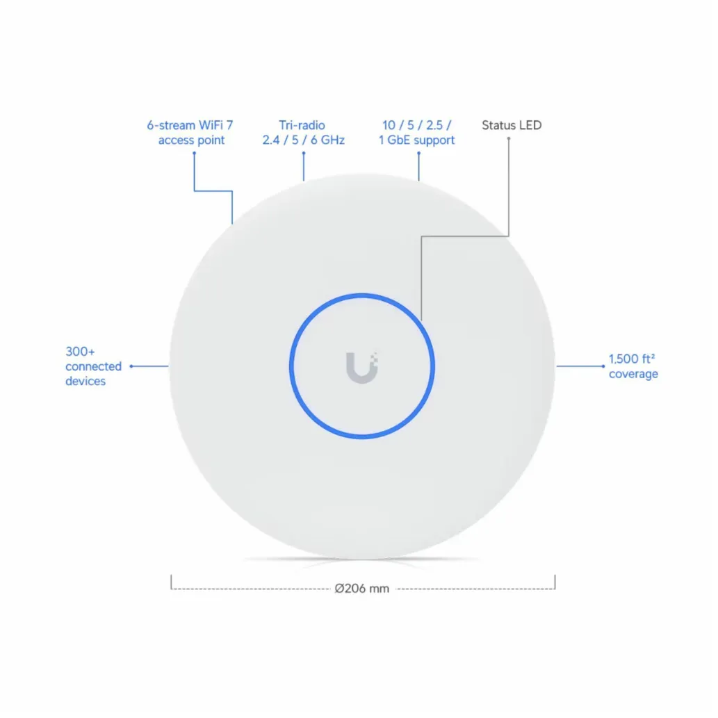 Dostopna točka Ubiquiti PoE+ WiFi7 802.11be 5,8Gbit/s 10GbE uplink PoE+ 6x notranja antena (U7-PRO-XG) Dostopna točka Ubiquiti PoE+ WiFi7 802.11be 5,8Gbit/s 10GbE uplink PoE+ 6x notranja antena (U7-PRO-XG)