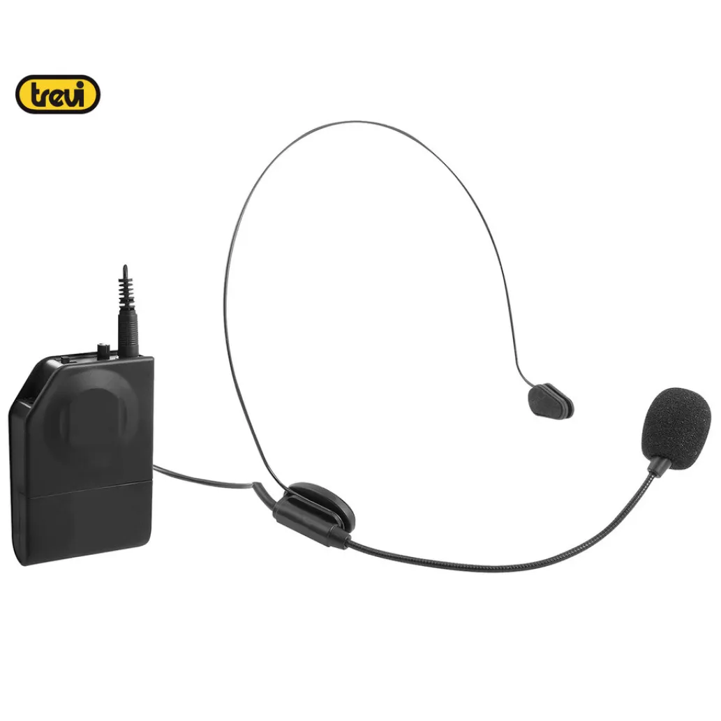 Brezžični naglavni mikrofon s sprejemnikom TREVI EM408 6,3mm UHF 677MHz domet do 20m črn Brezžični naglavni mikrofon s sprejemnikom TREVI EM408 6,3mm UHF 677MHz domet do 20m črn
