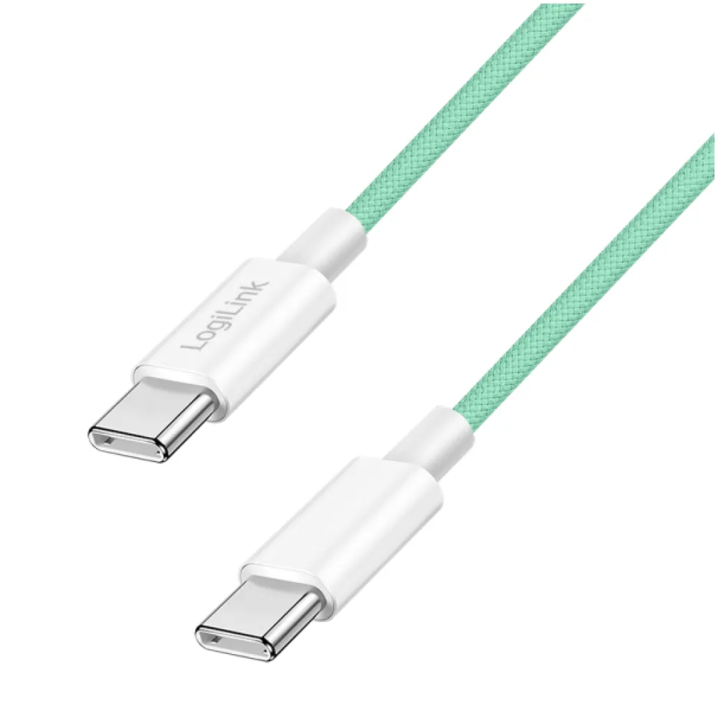 Kabel USB-C (m) => USB-C (m) 2.0 najlon ovoj 1,0m 60W 3A/20V 480Mbps PD3 zelen LogiLink (CU0347) Kabel USB-C (m) => USB-C (m) 2.0 najlon ovoj 1,0m 60W 3A/20V 480Mbps PD3 zelen LogiLink (CU0347)