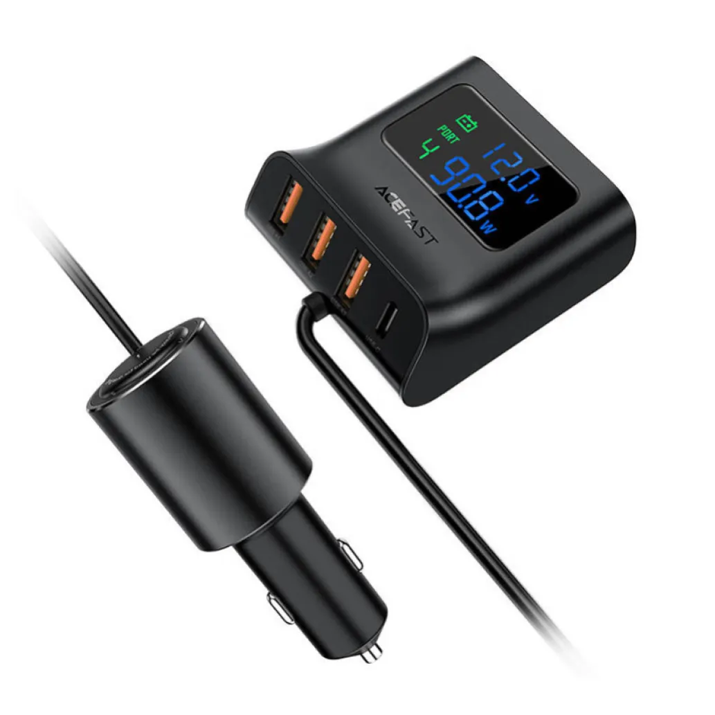 Avto polnilec 12V/24V => 3x USB-A + USB-C 90W PD3 + PPS + QC3 Acefast (B8) Avto polnilec 12V/24V => 3x USB-A + USB-C 90W PD3 + PPS + QC3 Acefast (B8)