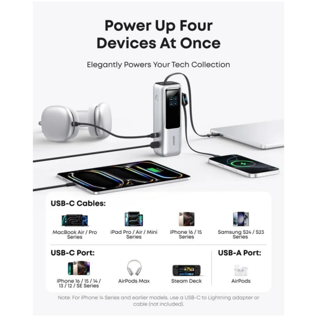 Prenosna baterija Anker Powerbank 25000mAh 165W PD 1x USB-A 3x USB-C srebrna (A1695H41) Prenosna baterija Anker Powerbank 25000mAh 165W PD 1x USB-A 3x USB-C srebrna (A1695H41)