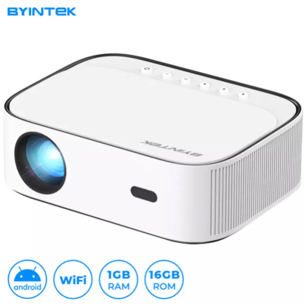 Projektor BYINTEK K45 prenosni LED FHD 1080p Android WiFi Bluetooth 700 ANSI lumnov dvojni zvočniki HDMI bel Projektor BYINTEK K45 prenosni LED FHD 1080p Android WiFi Bluetooth 700 ANSI lumnov dvojni zvočniki HDMI bel