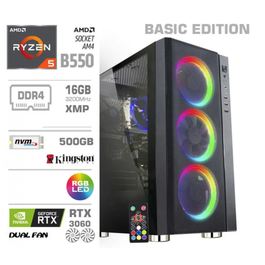 Računalnik MEGA MT 6000Y R5-5600X/B550/16GB/500GB/RTX3060-12GB-HDMI, 3xDisplayPort /550W-88%/Brez OS Računalnik MEGA MT 6000Y R5-5600X/B550/16GB/500GB/RTX3060-12GB-HDMI, 3xDisplayPort /550W-88%/Brez OS