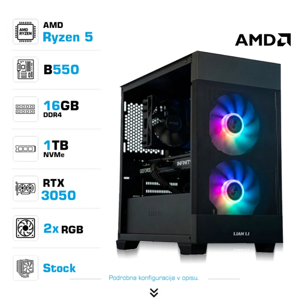 Računalnik MEGA MT S7X R5-5500/RTX3050/16GB/1TB-4.0/750W/Brez OS/črna RGB Računalnik MEGA MT S7X R5-5500/RTX3050/16GB/1TB-4.0/750W/Brez OS/črna RGB