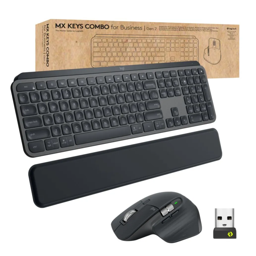 Tipkovnica in miš Logitech brezžična Bluetooth MX Keys Combo US international črna Bolt USB reciever (920-010932) Tipkovnica in miš Logitech brezžična Bluetooth MX Keys Combo US international črna Bolt USB reciever (920-010932)