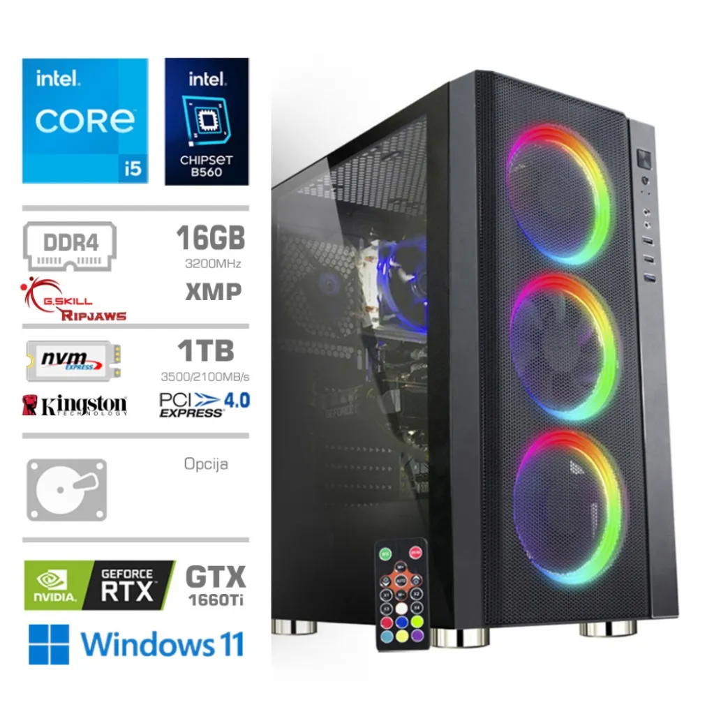 Računalnik MEGA TWR 6000Y i5-11400F/B560/16GB/1TB-4.0/GTX1660Ti-6GB-DVI 2xHDMI DP /550W-88%/Win11Home RGB Računalnik MEGA TWR 6000Y i5-11400F/B560/16GB/1TB-4.0/GTX1660Ti-6GB-DVI 2xHDMI DP /550W-88%/Win11Home RGB
