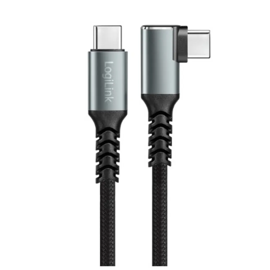 Kabel USB-C (m) => USB-C (m) 3.2 0,50m 100W 5A/20V 10 Gbps 90 kotni pletenj ovoj črn LogiLink (CU0270) Kabel USB-C (m) => USB-C (m) 3.2 0,50m 100W 5A/20V 10 Gbps 90 kotni pletenj ovoj črn LogiLink (CU0270)