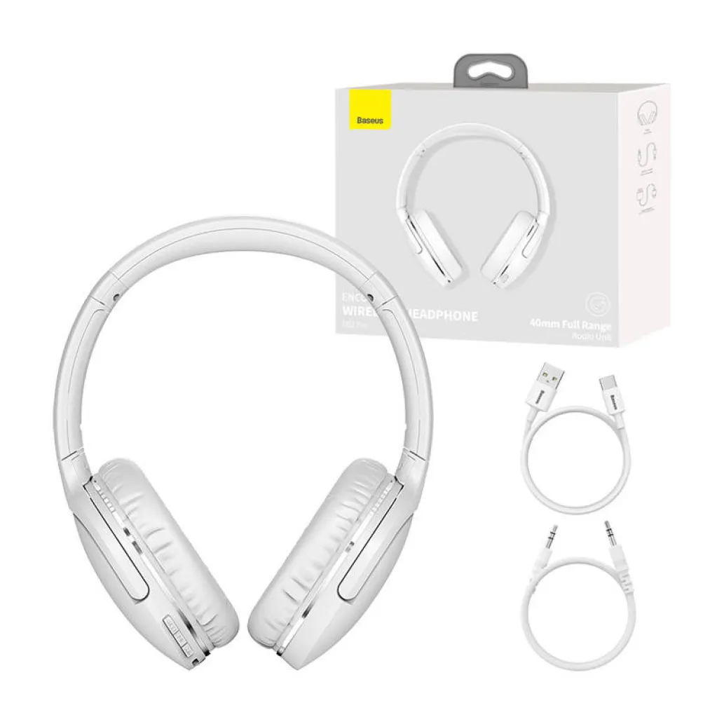 Slušalke brezžične BASEUS naglavne BT/1x3,5mm D02 Pro bele ENC (NGTD010302) Slušalke brezžične BASEUS naglavne BT/1x3,5mm D02 Pro bele ENC (NGTD010302)