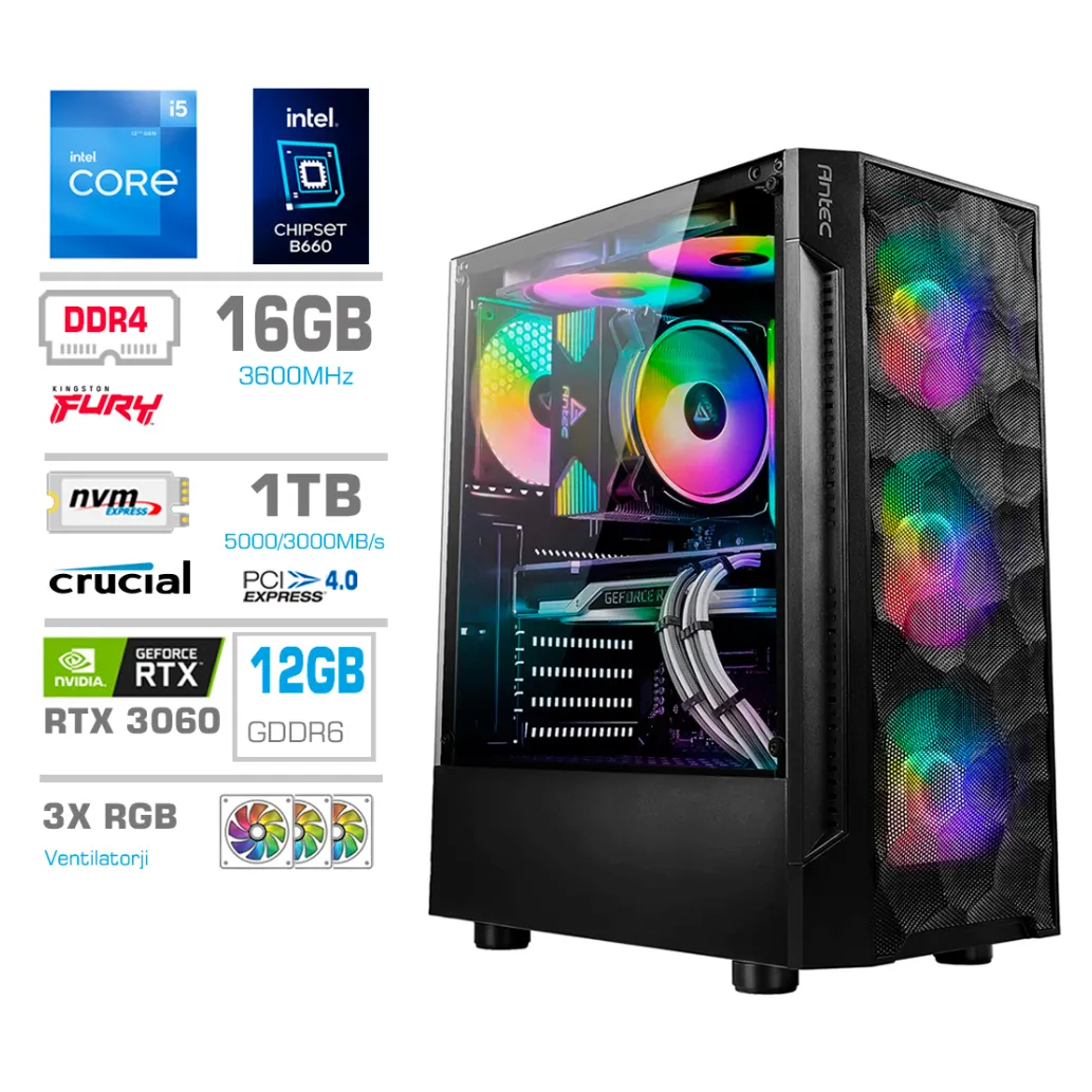 Računalnik MEGA TWR S7 i5-12400F/RTX3060/16GB/1TB-4.0/750W/Brez OS RGB Računalnik MEGA TWR S7 i5-12400F/RTX3060/16GB/1TB-4.0/750W/Brez OS RGB