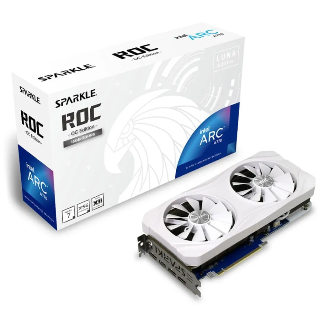 Grafična kartica intel arc a770 sparkle roc luna oc bela - 16gb gddr6 |  1xhdmi 2. 0b 3xdisplayport 2. 0 (sa770rw-16goc) - komponentko