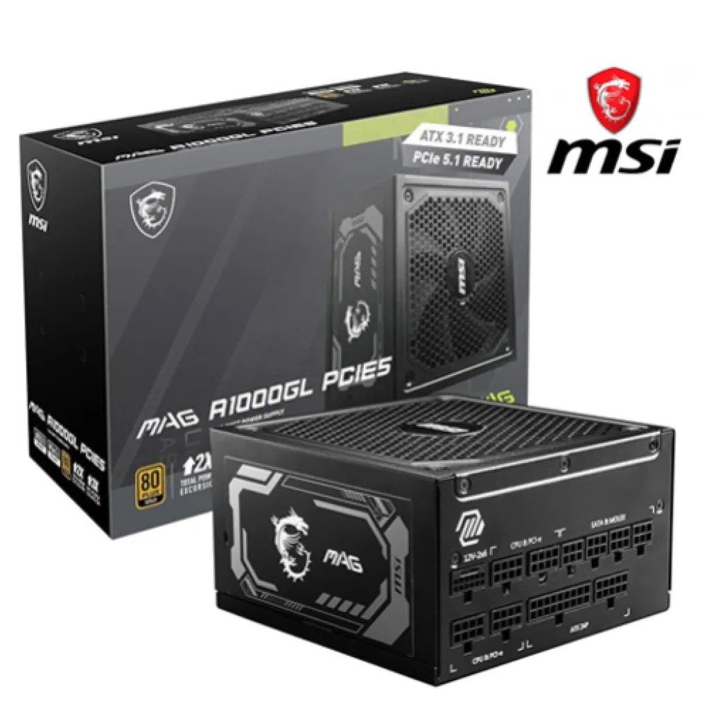 Napajalnik - 1000W MSI MAG A1000GL 80Plus Gold 90% ATX 3.1 (Gen5) Modular 135mm črna (306-7ZP9B11-CE0) Napajalnik - 1000W MSI MAG A1000GL 80Plus Gold 90% ATX 3.1 (Gen5) Modular 135mm črna (306-7ZP9B11-CE0)