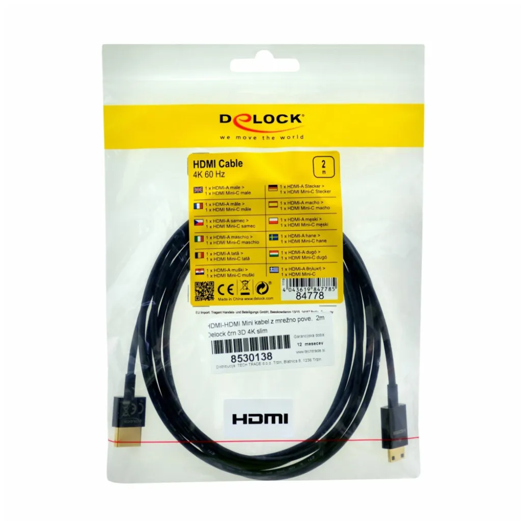 Delock kabel HDMI mini 3D 4K slim 2m črn 84778 Delock kabel HDMI mini 3D 4K slim 2m črn 84778