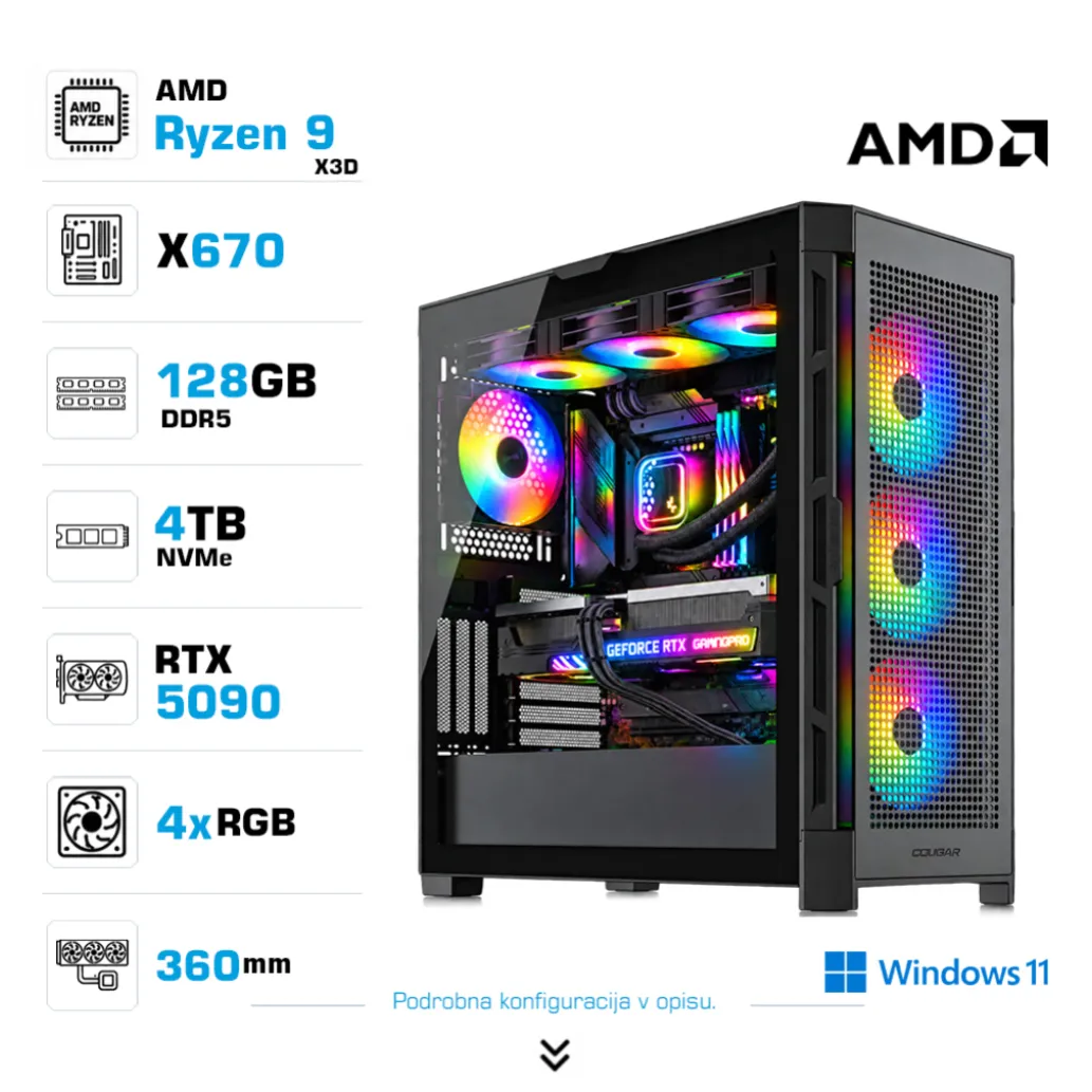 Računalnik MEGA TWR S11 R9-9950X3D/RTX5090/128GB-DDR5/4TB-4.0/1050W/Win11Home/črna RGB Računalnik MEGA TWR S11 R9-9950X3D/RTX5090/128GB-DDR5/4TB-4.0/1050W/Win11Home/črna RGB