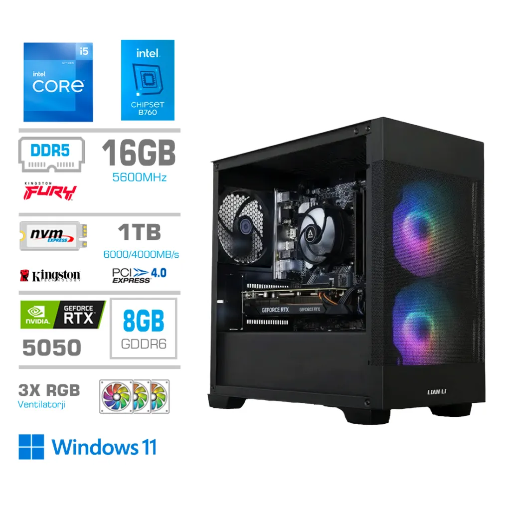 Računalnik MEGA MT S7X i5-12400F/RTX5050/16GB/1TB-4.0/750W/Win11Home/črna RGB Računalnik MEGA MT S7X i5-12400F/RTX5050/16GB/1TB-4.0/750W/Win11Home/črna RGB