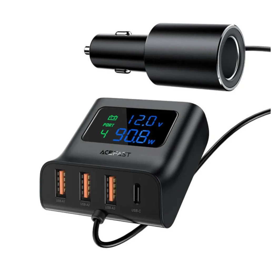 Avto polnilec 12V/24V => 3x USB-A + USB-C 90W PD3 + PPS + QC3 Acefast (B8) Avto polnilec 12V/24V => 3x USB-A + USB-C 90W PD3 + PPS + QC3 Acefast (B8)